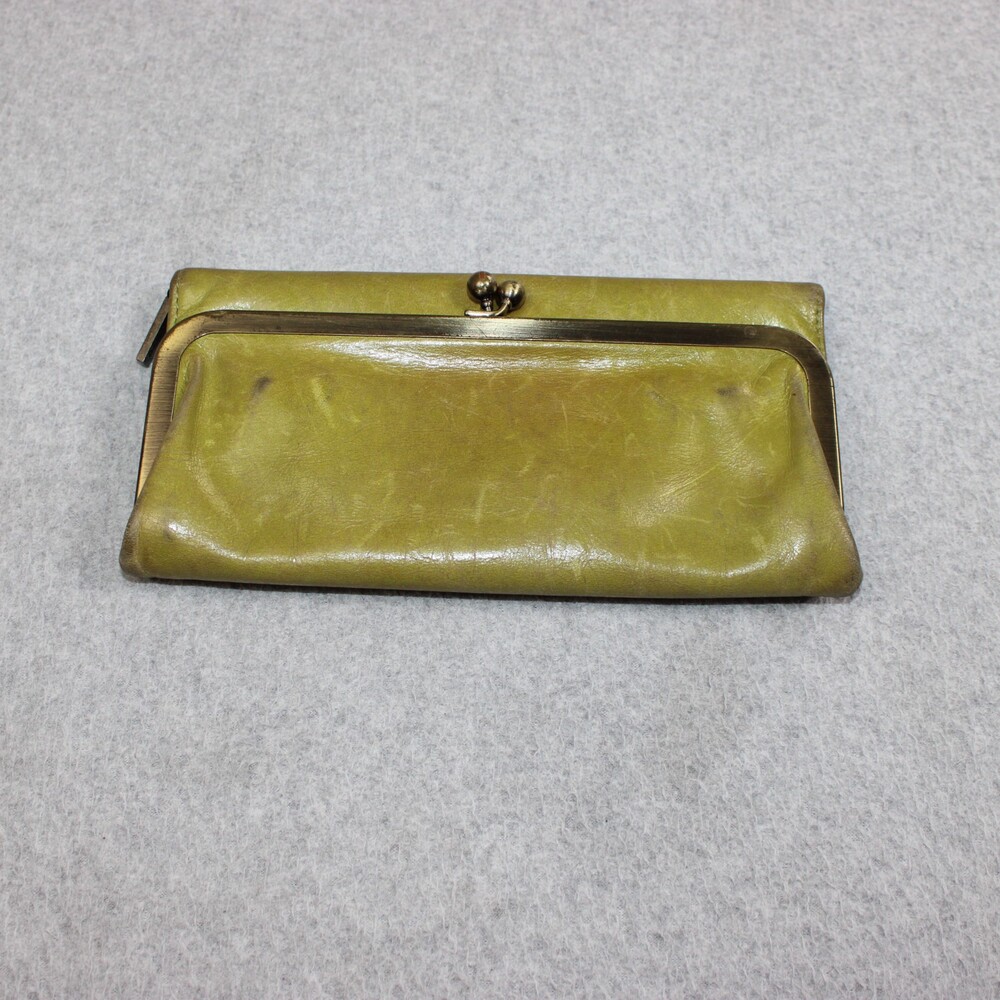 Hobo International Wallet Womens Green Leather Full Size Trifold Boho Zip READ